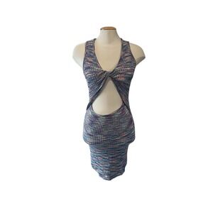 Space Dye Knit Cutout Mini Dress Multi Color Twist Front Sleeveless Bodycon